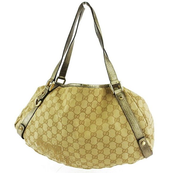 GUCCI tote bag GG canvas beige canvas �~ leather Authentic used - Picture 1 of 8